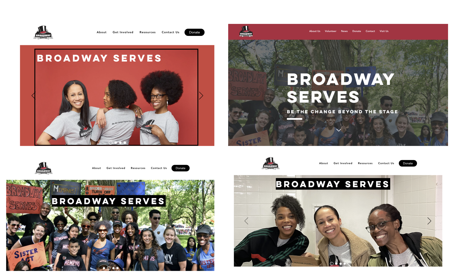Sammy's design iterations of the homepage of Broadway Serves new website.