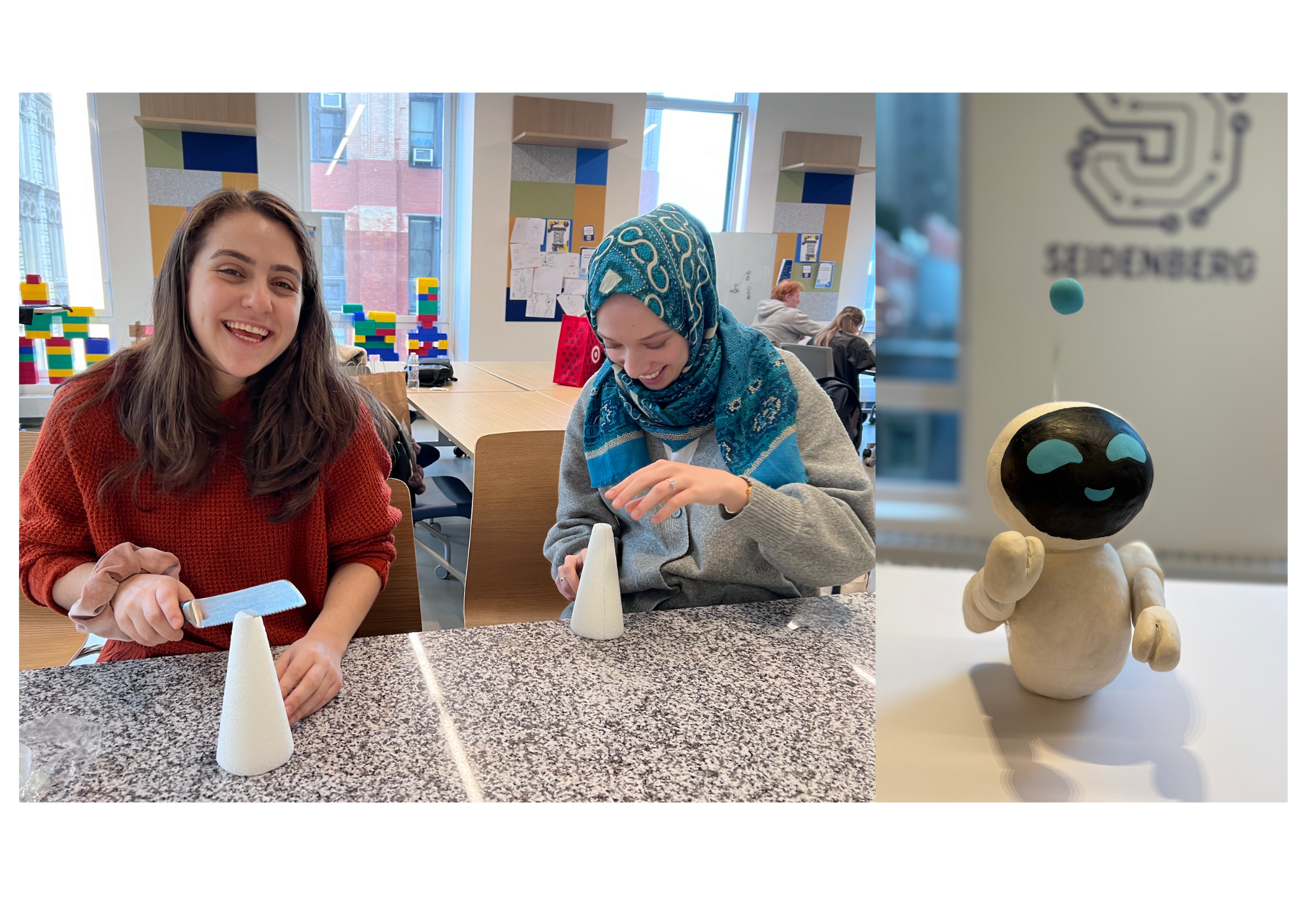 Sammy and her teammate building the final prototype, a cute robot.