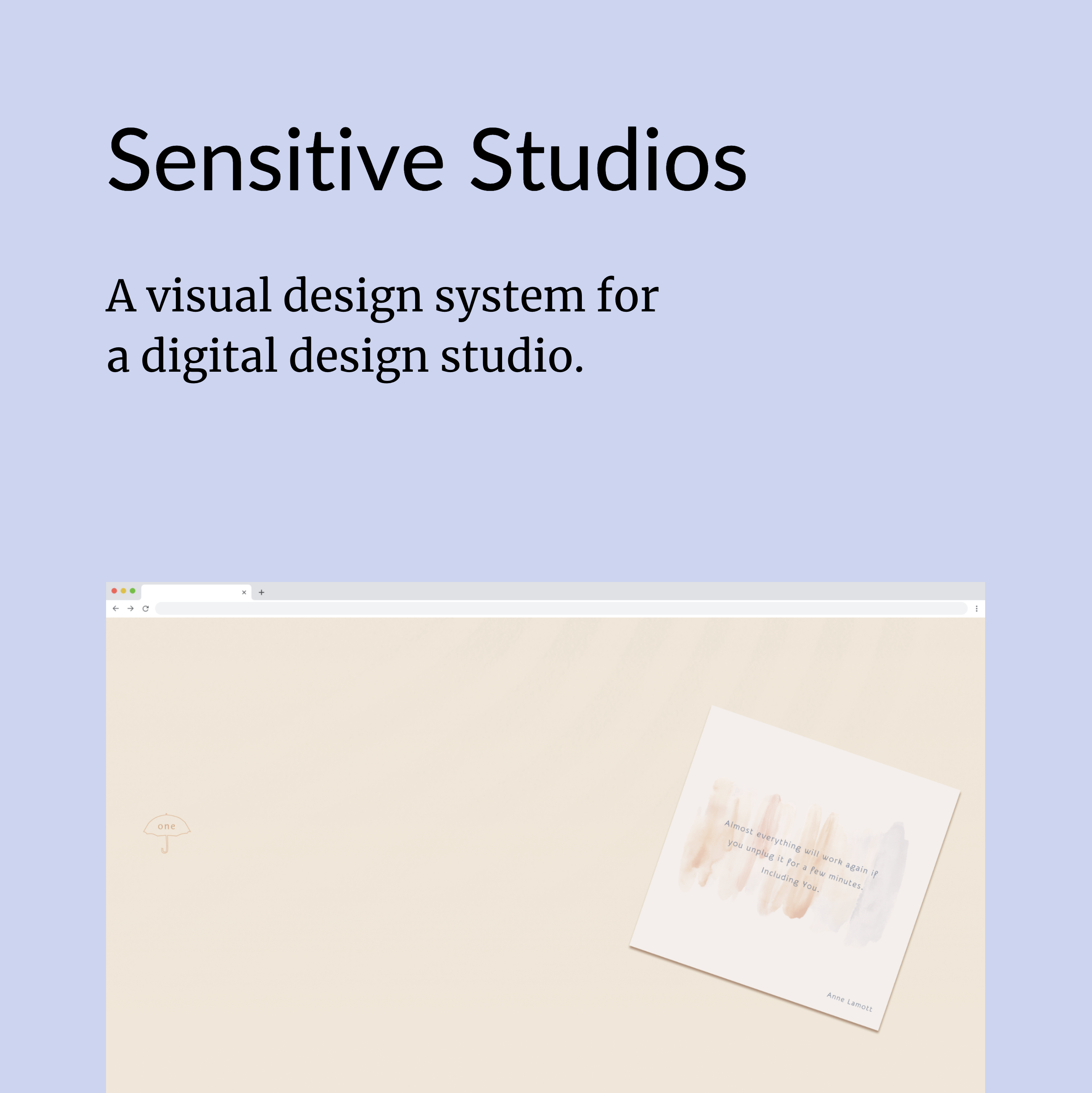 A visual design system and website mockup for a digital design studio.