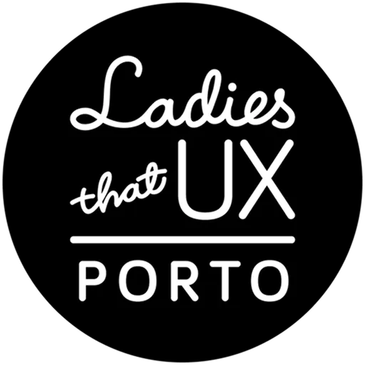White text logo saying Ladies that UX with a line and PORTO below on black background.