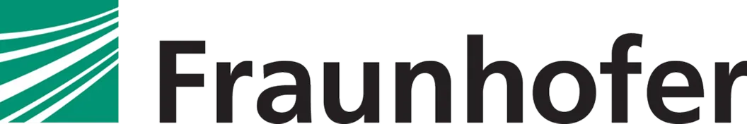 Fraunhofer logo with stylized white lines on a green square next to black text.