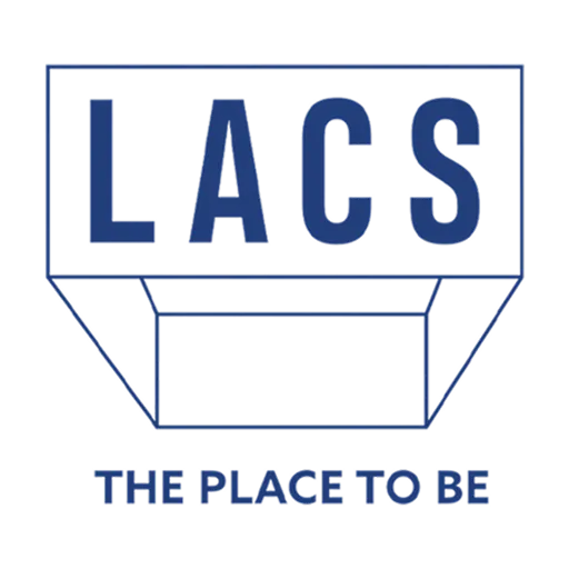 Logo with text 'LACS' above a stylized open box and tagline 'THE PLACE TO BE'.