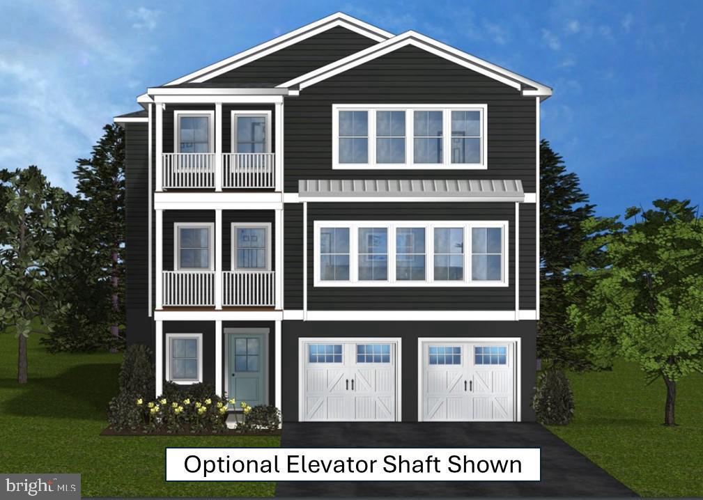 Front Elevation (grey) showing Optional elevator shaft for Rousby Hall home in Lusby, Maryland (Chessie II model)
