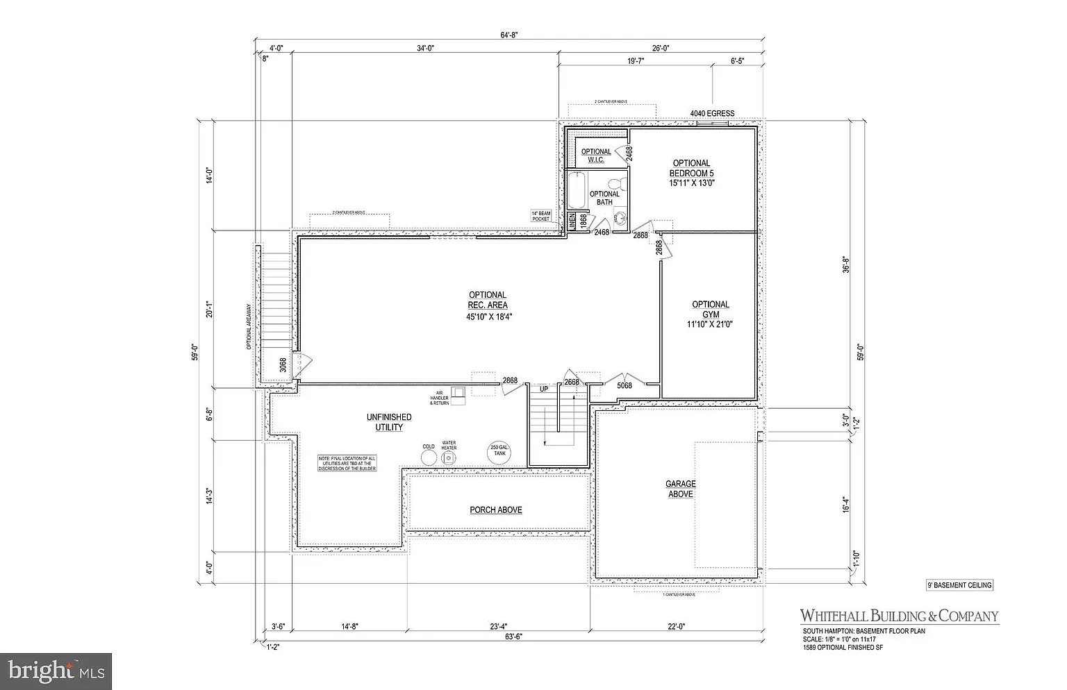 basement floor plan for South Hampton model at Lot 4 Newgate Rd in Rockville, Glen Hills, Maryland