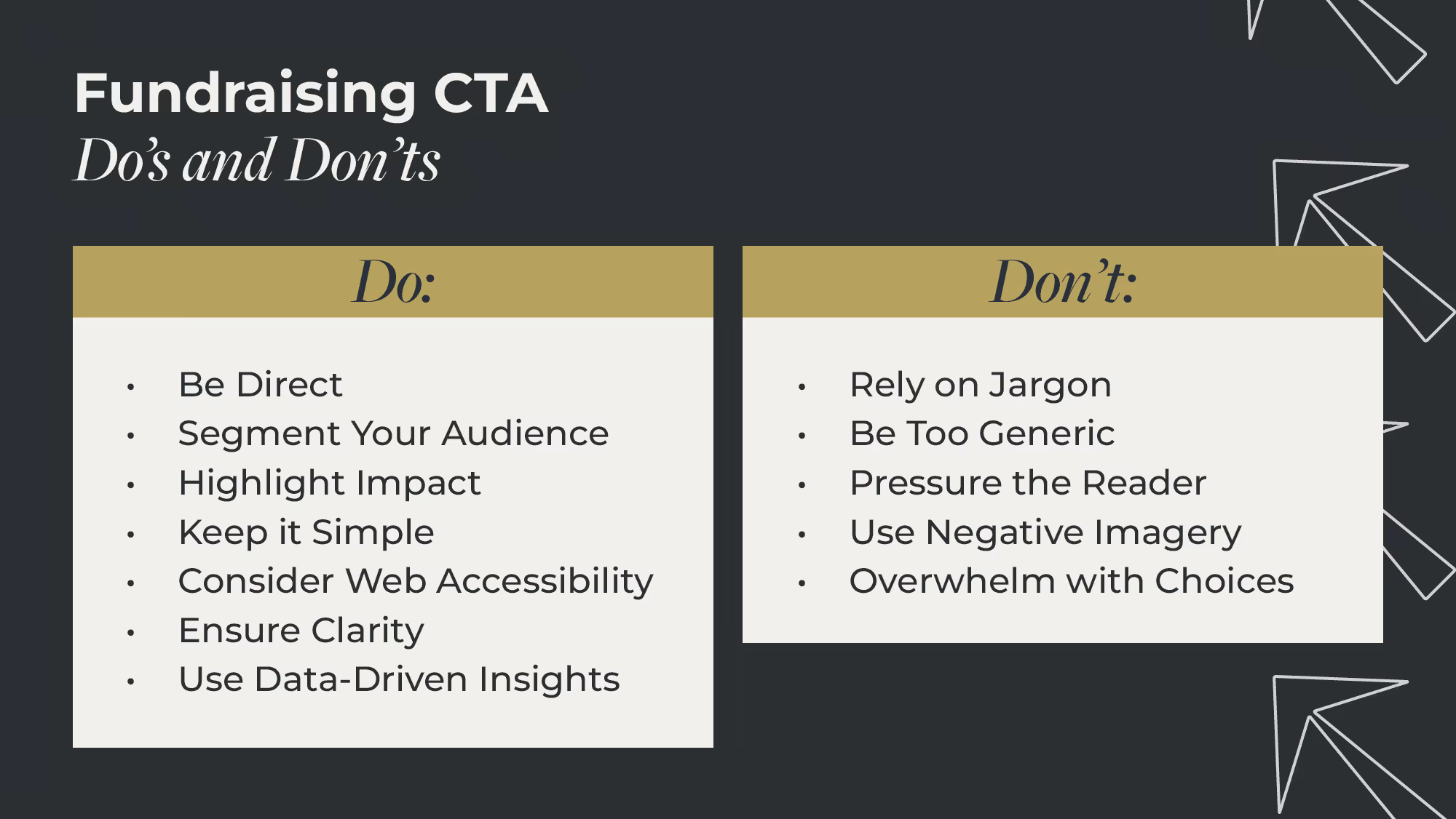 The do's and don'ts of fundraising ctas (as explained below)
