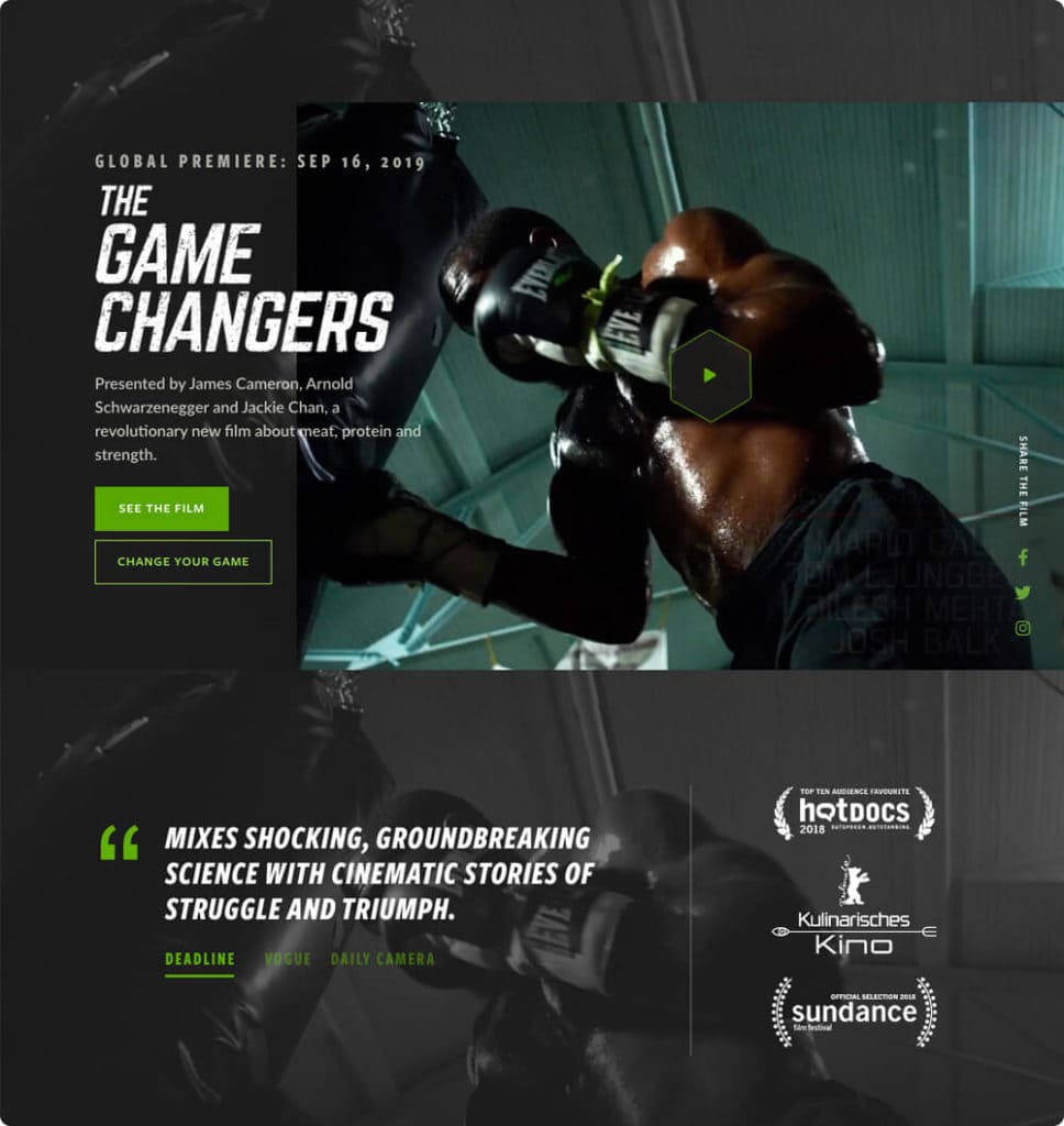 An example of nonprofit branding for the Game Changers documentary.