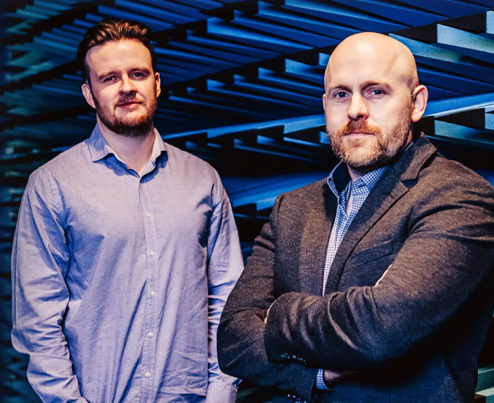 Portrait of Shona Chalmers and Mark Apter, Co-founders of Roomix