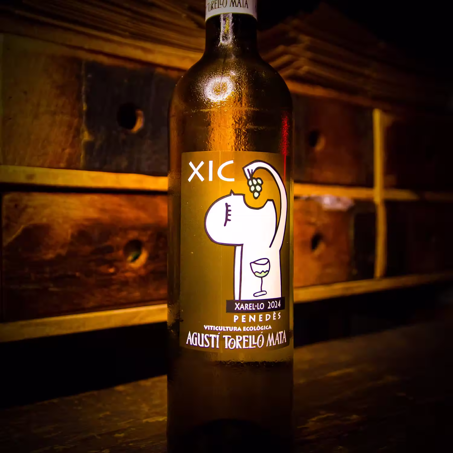 Bottle of Vino Blanco Xic del Mel, a dry and fresh Spanish white wine that pairs well with Asian cuisine