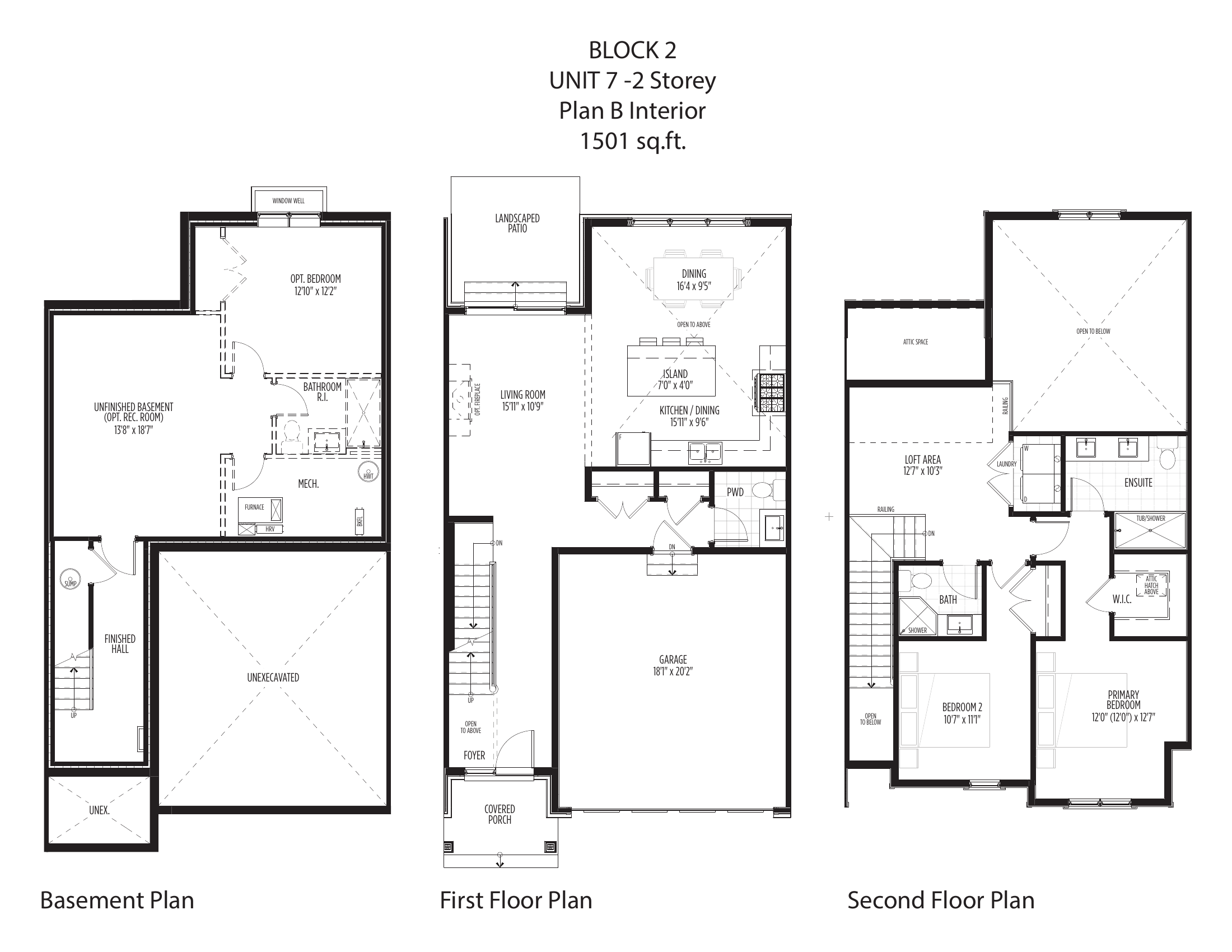 Plan B interior unit two storey floor plan, Block 2 Unit 7, 1,501 square feet