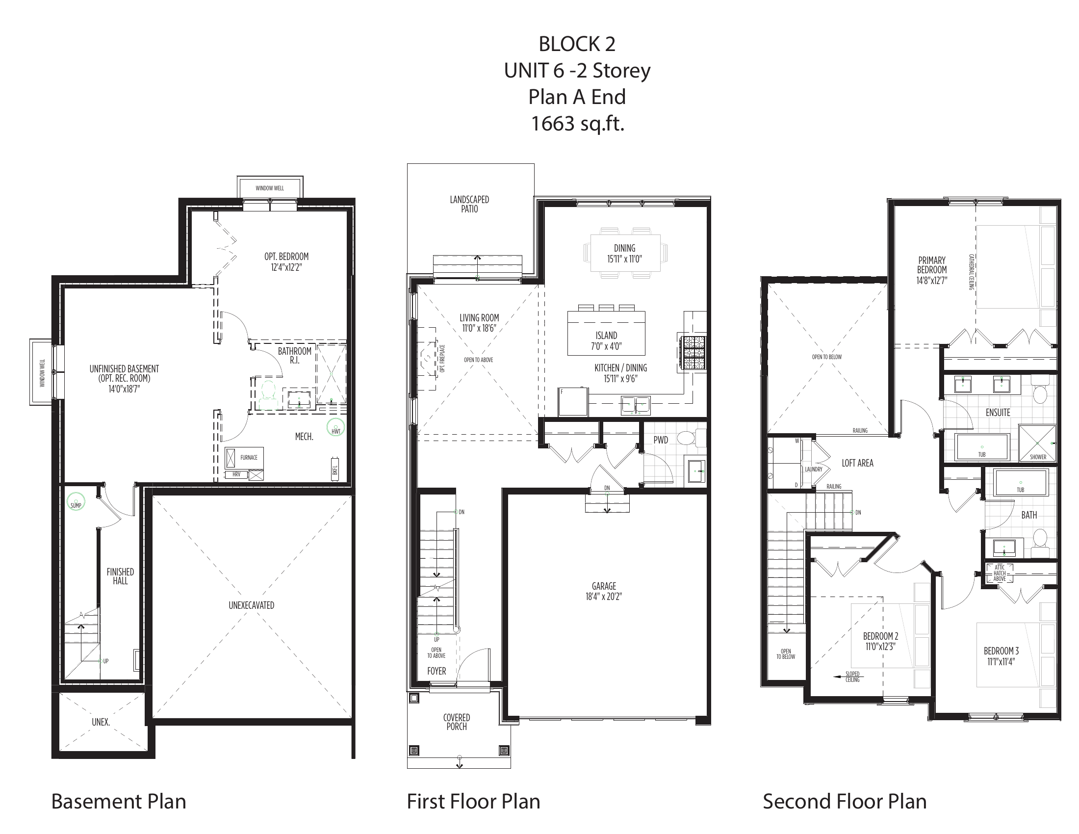 Plan A end unit two storey floor plan, Block 2 Unit 6, 1,663 square feet