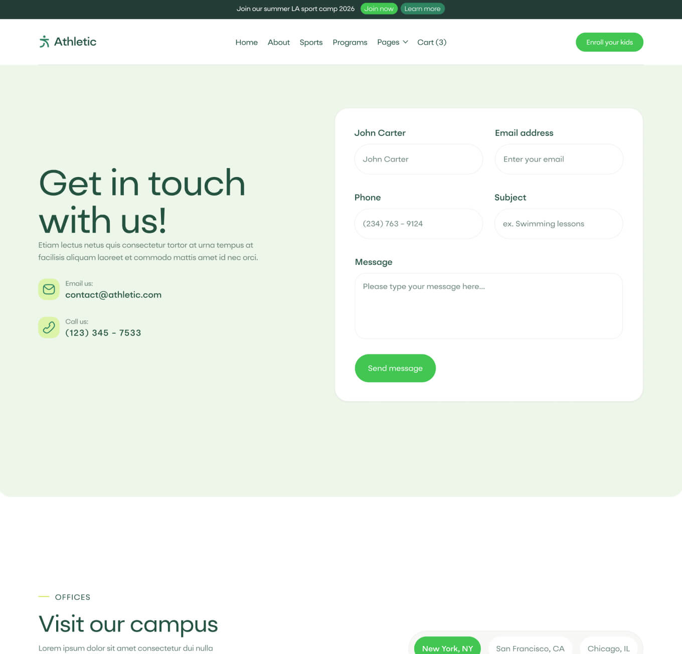 Athletic - Contact V1 Page - Sports Academy Webflow Template