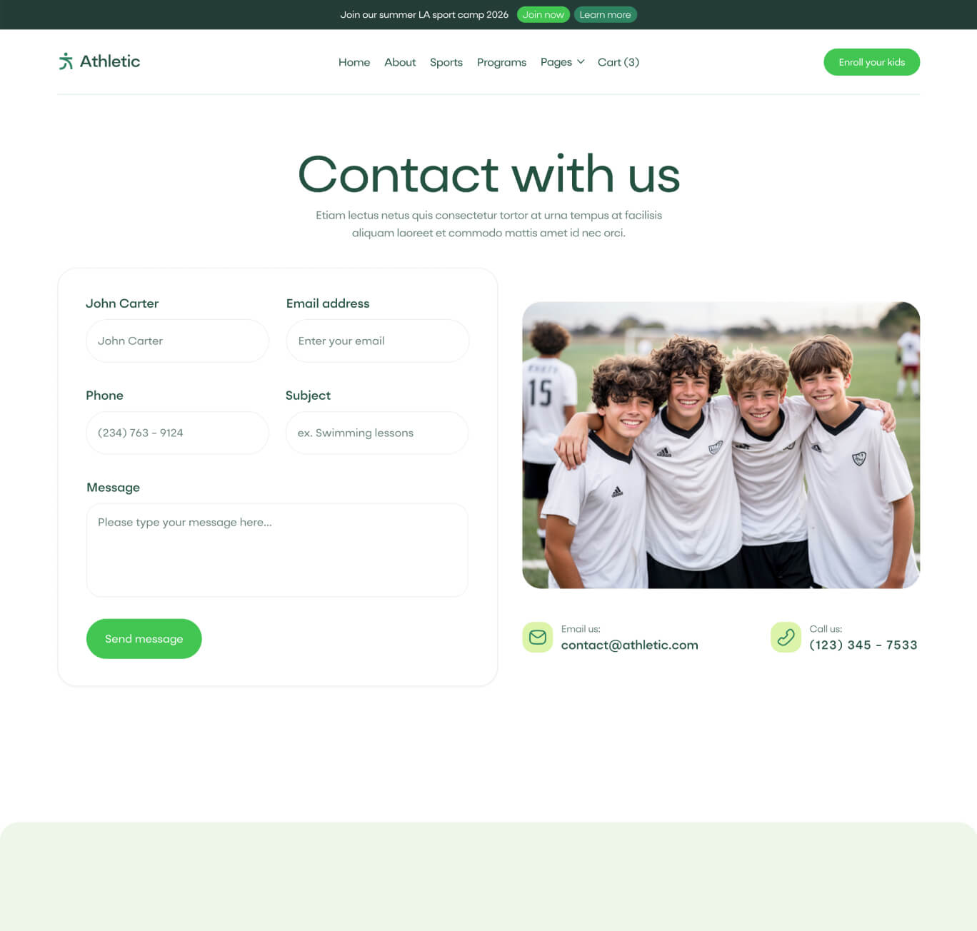 Athletic - Contact V2 Page - Sports Academy Webflow Template