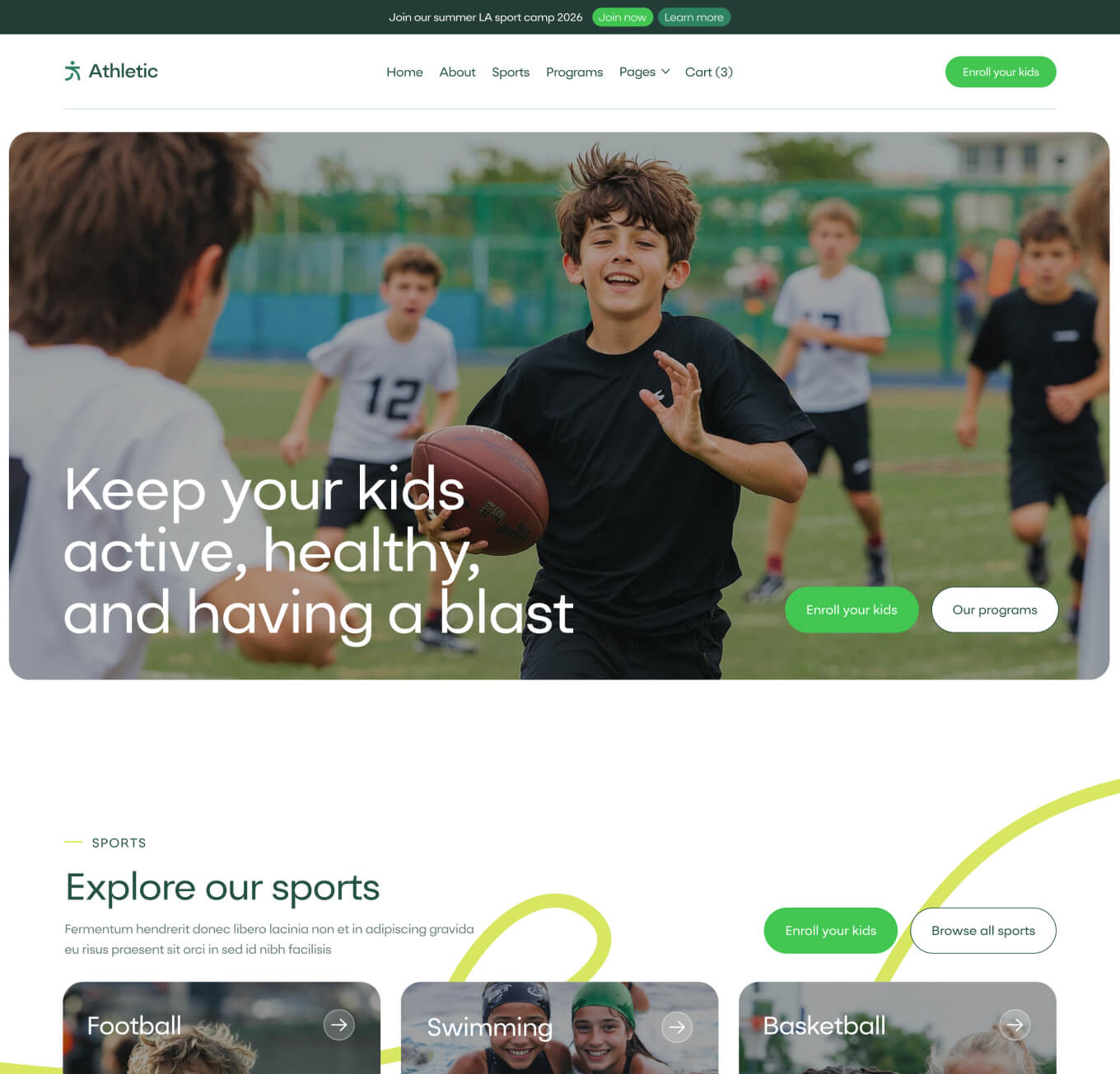 Athletic - Home V3 Page - Sports Academy Webflow Template