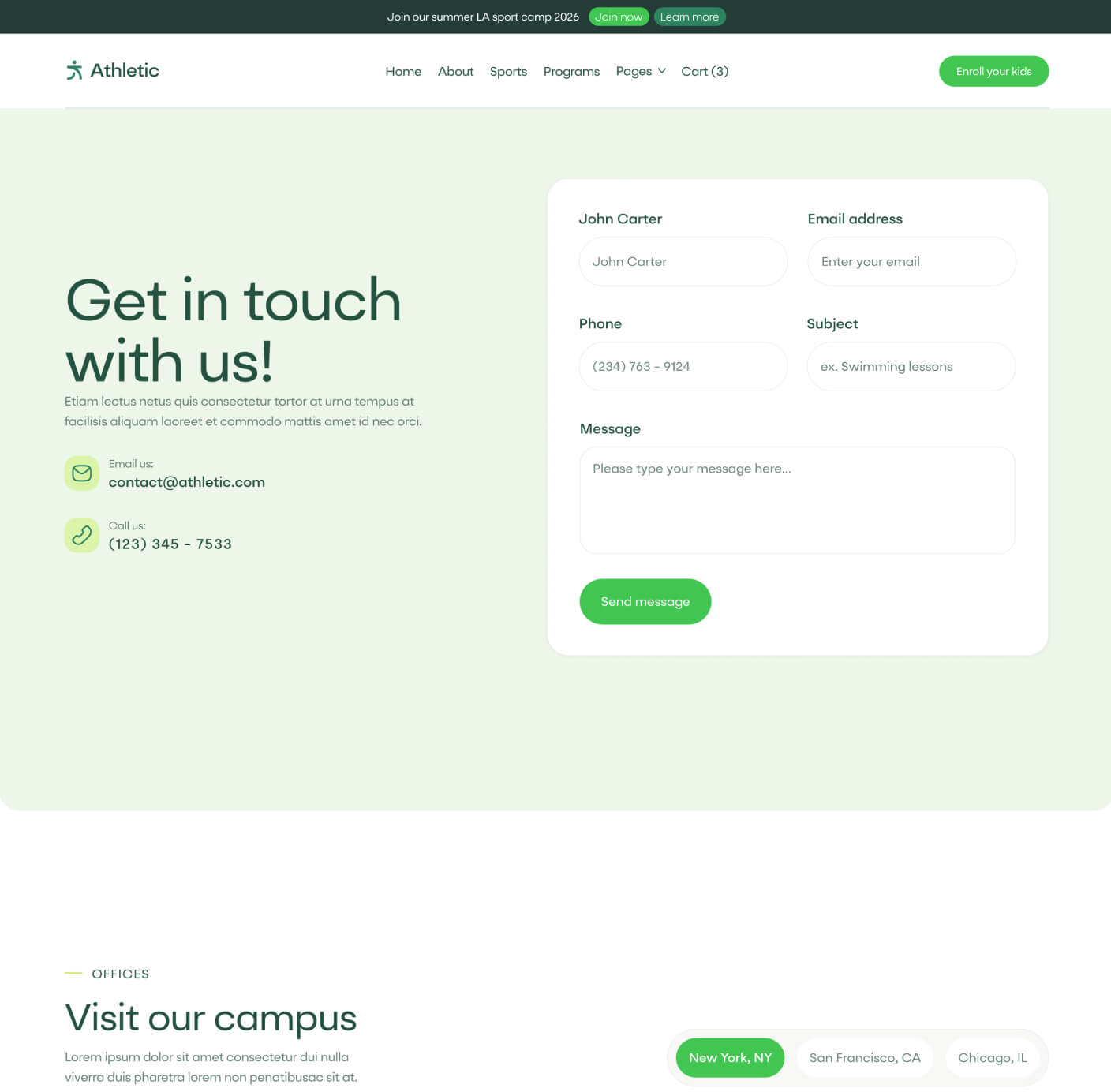 Athletic - Contact V1 Page - Sports Academy Webflow Template