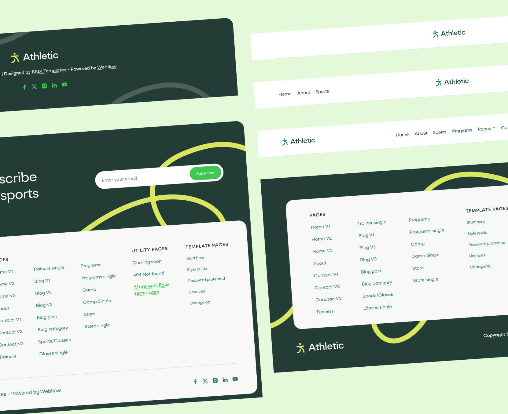 Athletic - 3 Headers And Footers Included - Sports Academy Webflow Template