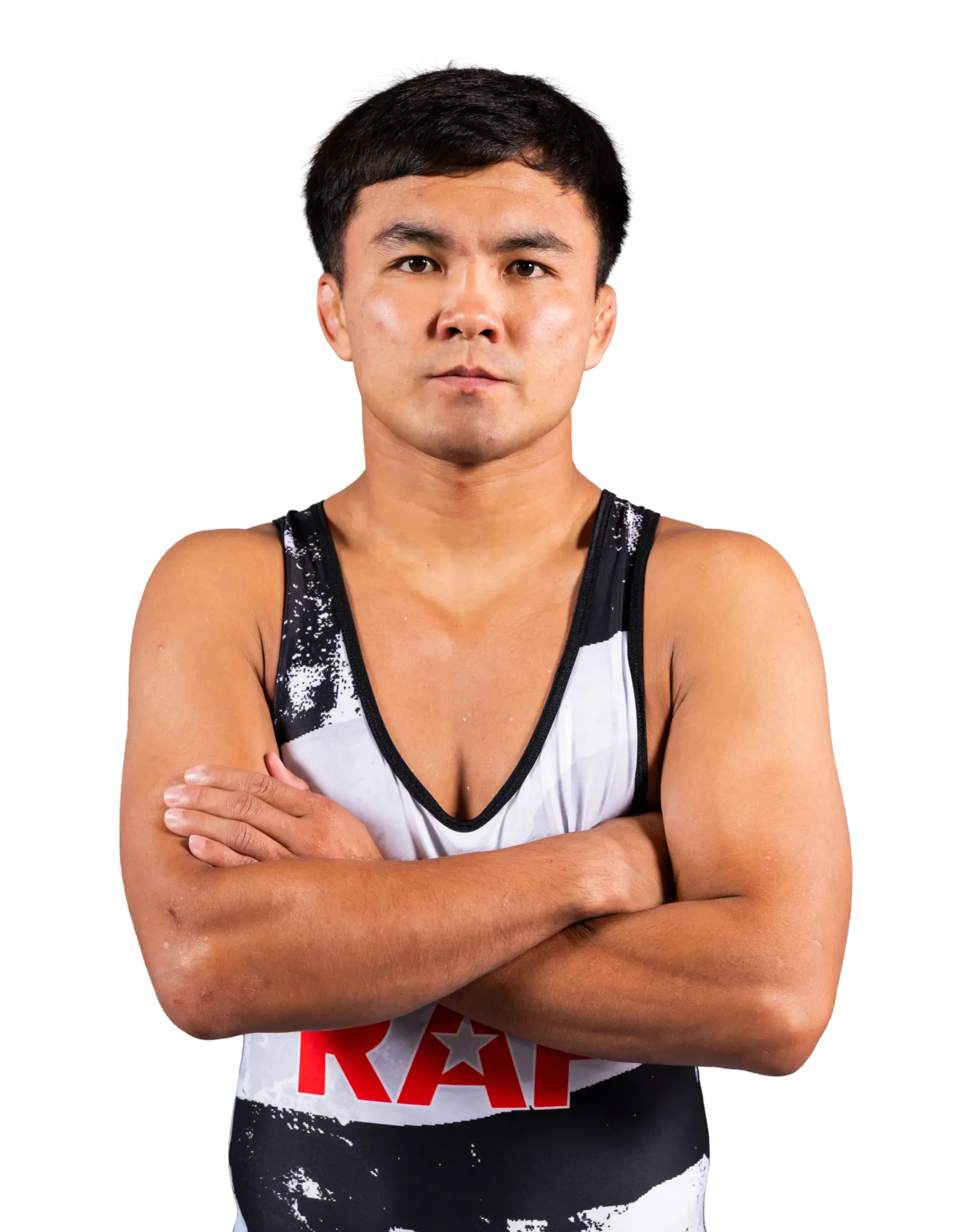 Upper-body portrait of Enazar Akhmataliev, RAF athlete.