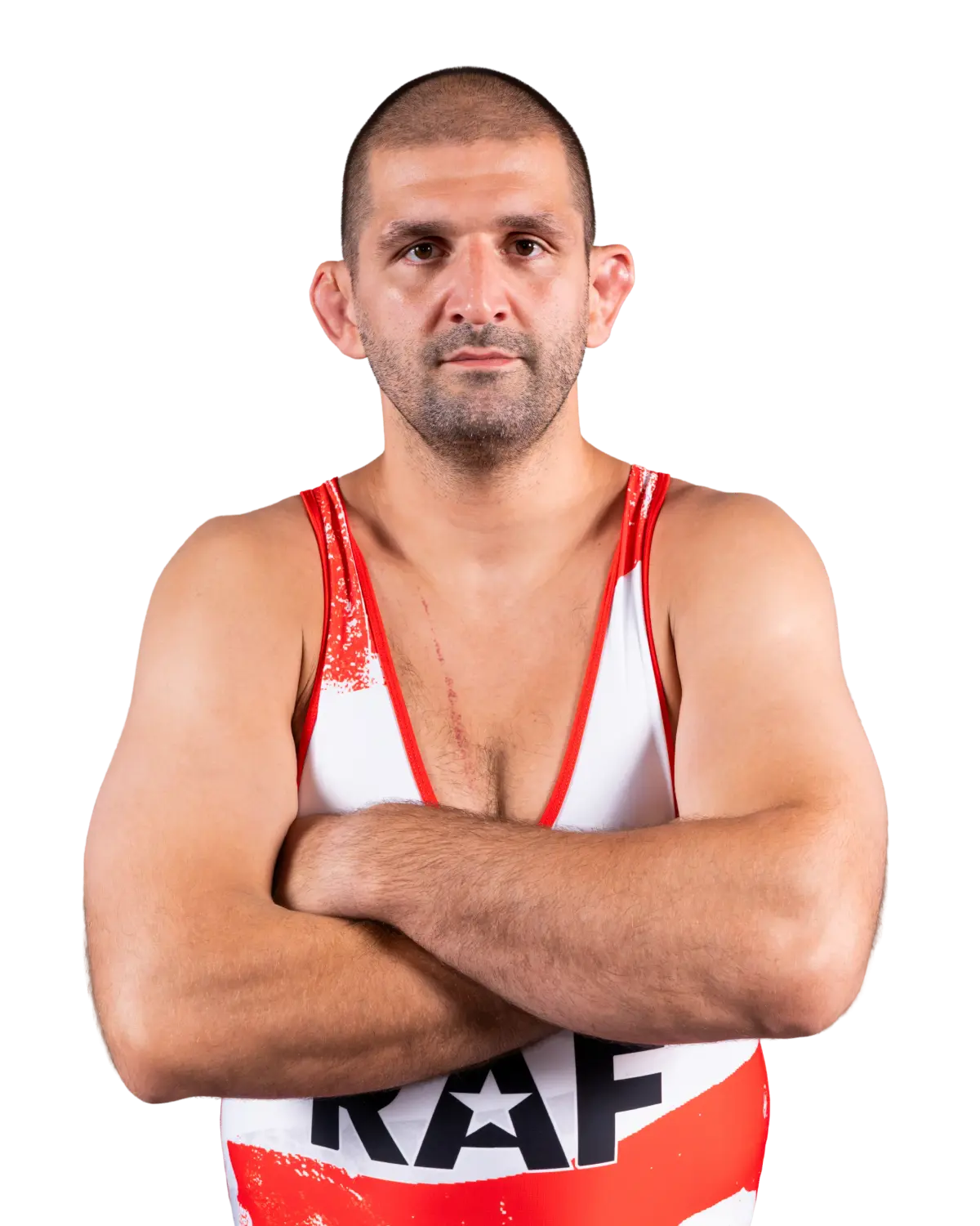 Upper-body portrait of Geno Petriashvili, RAF athlete.