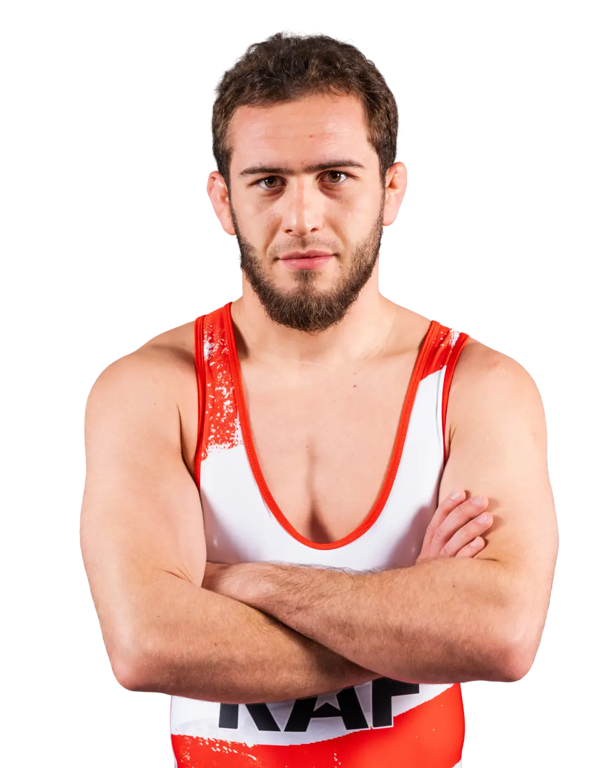 Upper-body portrait of Razambek Zhamalov, RAF athlete.