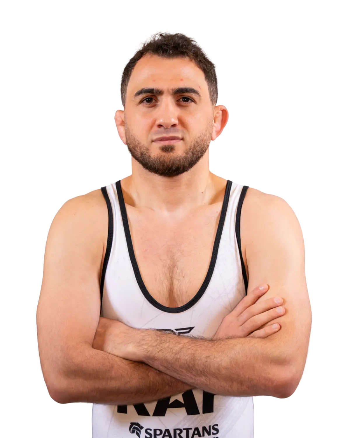 Upper-body portrait of Haji Aliyev, RAF athlete.