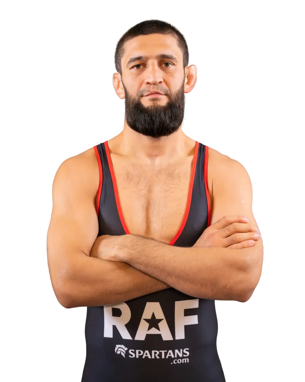 Upper-body portrait of Khamzat Chimaev, RAF athlete.