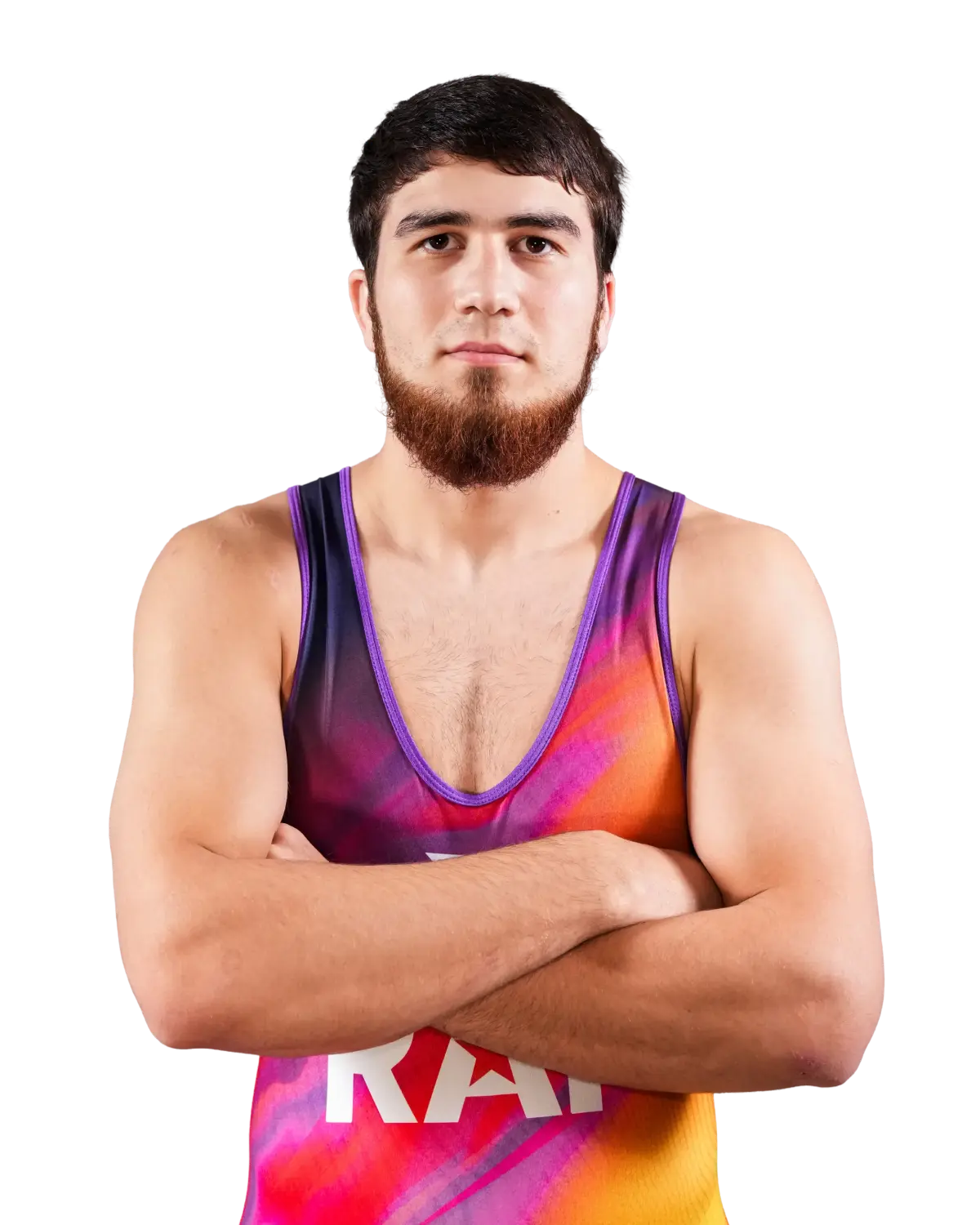 Upper-body portrait of Akhmed Tazhudinov, RAF athlete.