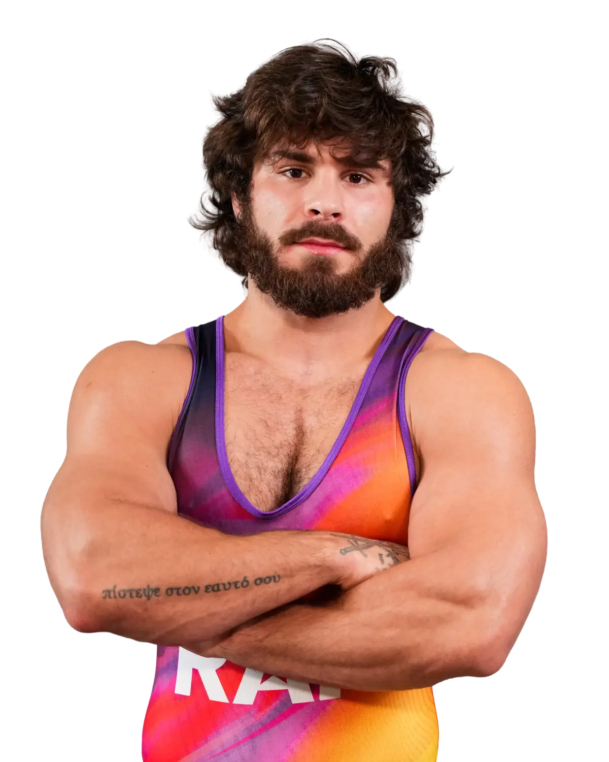 Upper-body portrait of Georgio Poullas, RAF athlete.