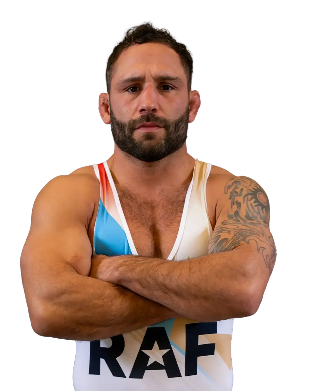 Upper-body portrait of Chad Mendes, RAF athlete.
