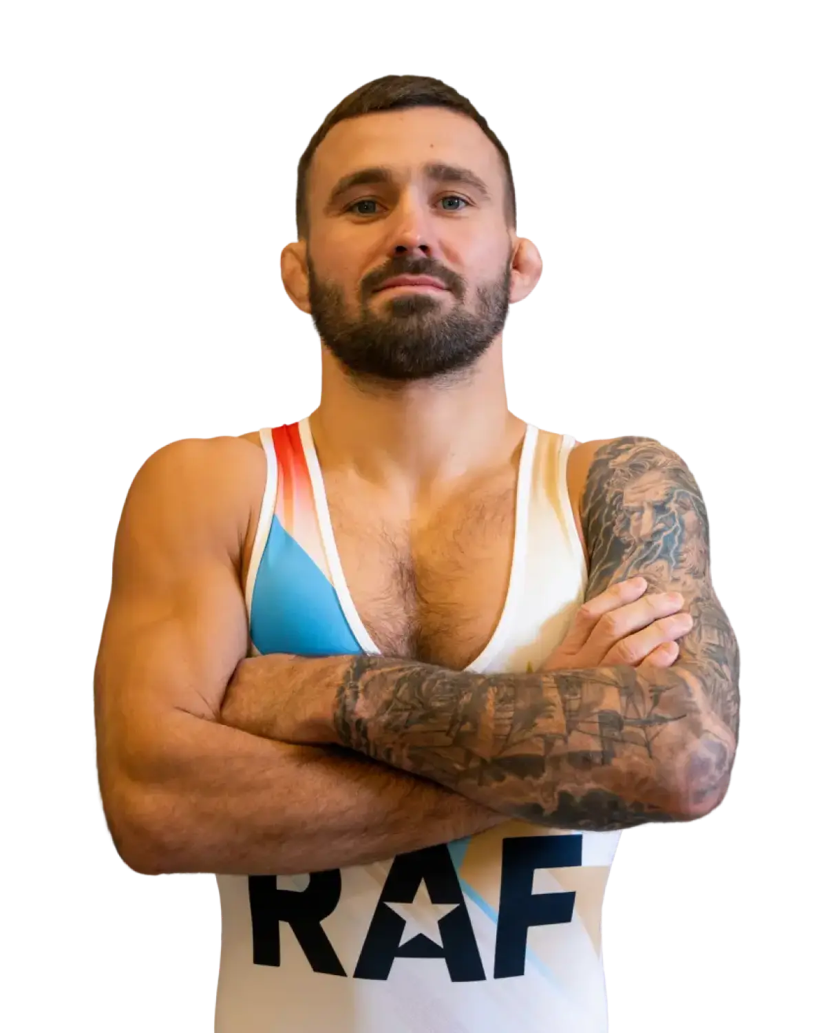 Upper-body portrait of Andrii Yatsenko, RAF athlete.