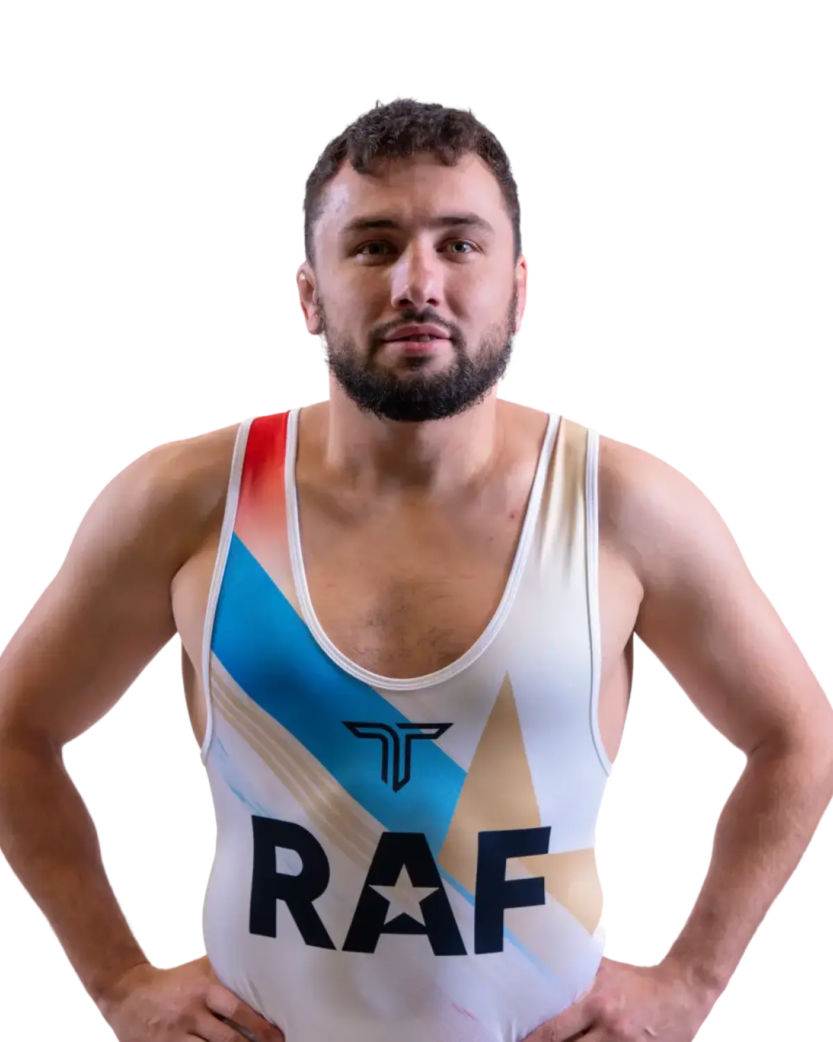 Upper-body portrait of Boris Makoev, RAF athlete.