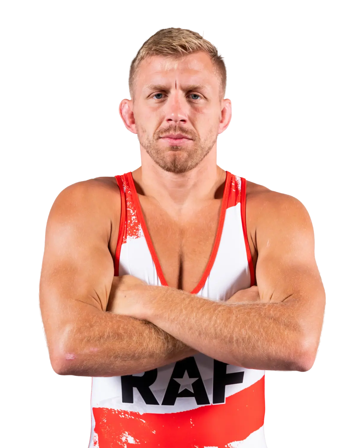 Upper-body portrait of Kyle Dake, RAF athlete.