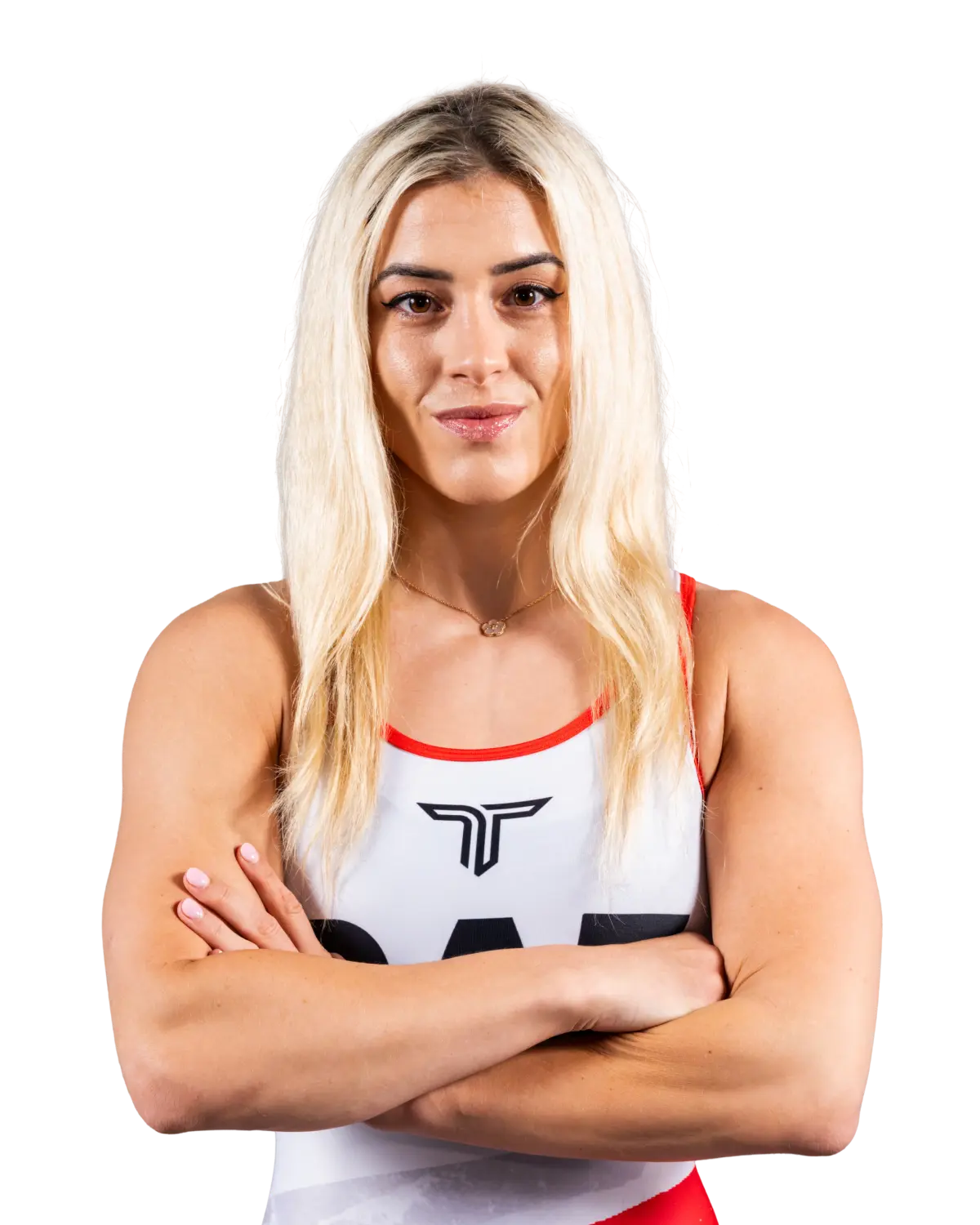 Upper-body portrait of Helen Maroulis, RAF athlete.