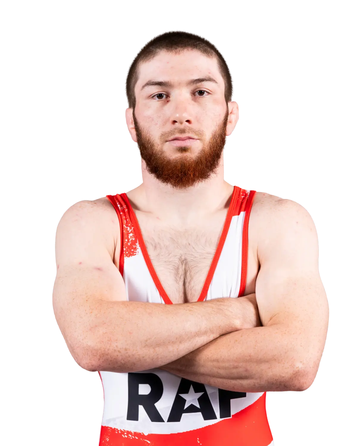 Upper-body portrait of Alibeg Alibegov, RAF athlete.