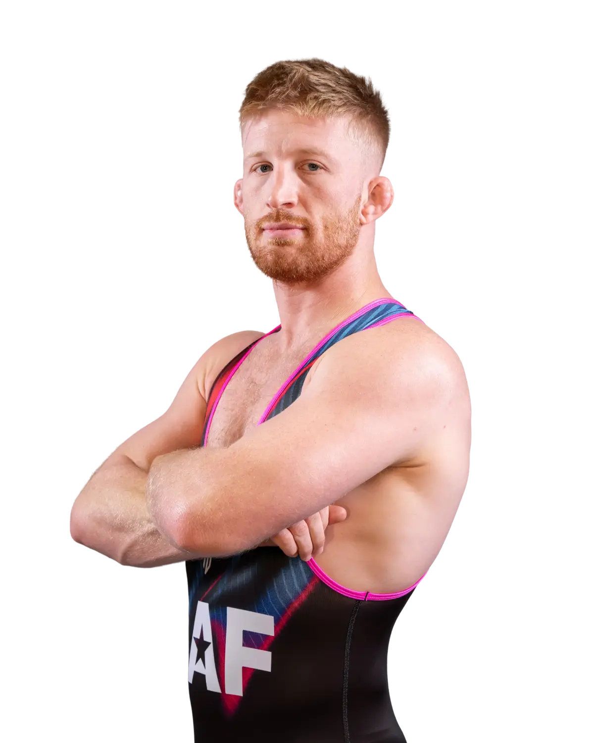 Upper-body portrait of Bo Nickal, RAF athlete.