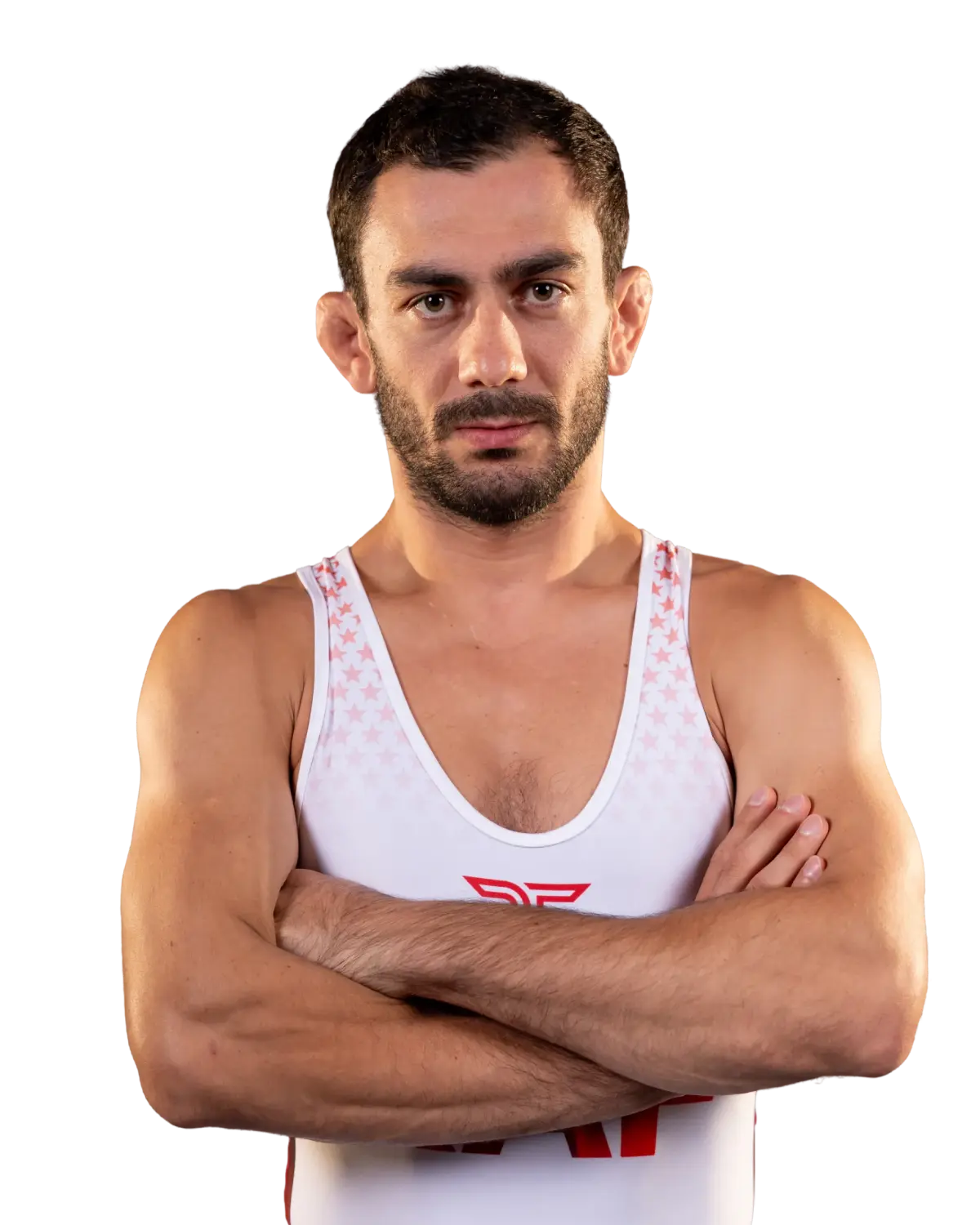 Upper-body portrait of Tajmuraz Salkazanov, RAF athlete.