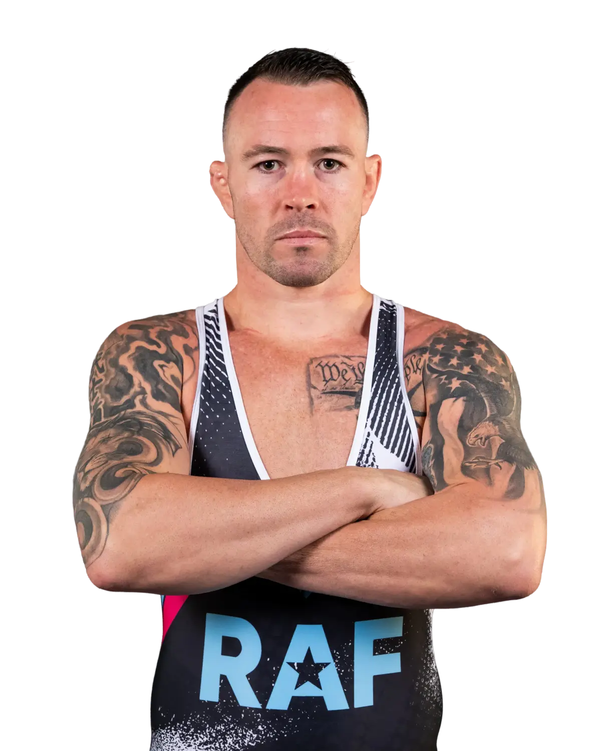 Upper-body portrait of Colby Covington, RAF athlete.