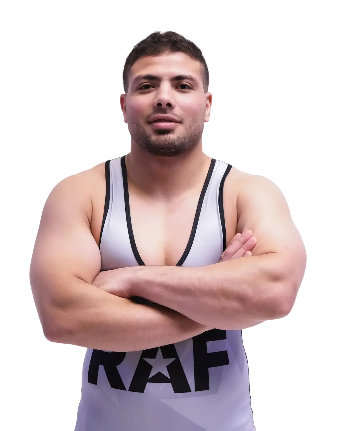 Upper-body portrait of Mostafa Elders, RAF athlete.