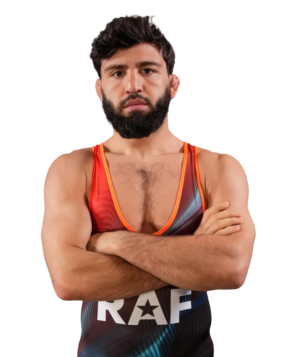 Upper-body portrait of Arman Tsarukyan, RAF athlete.