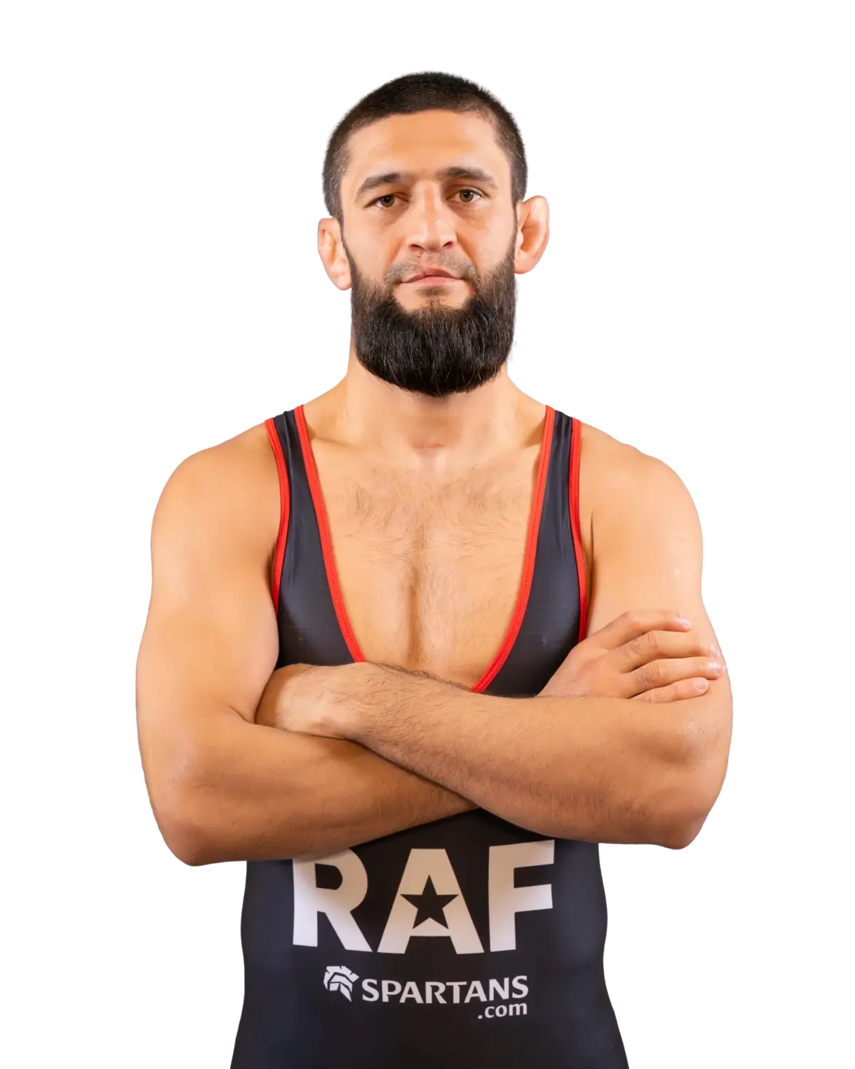 Upper-body portrait of Khamzat Chimaev, RAF athlete.