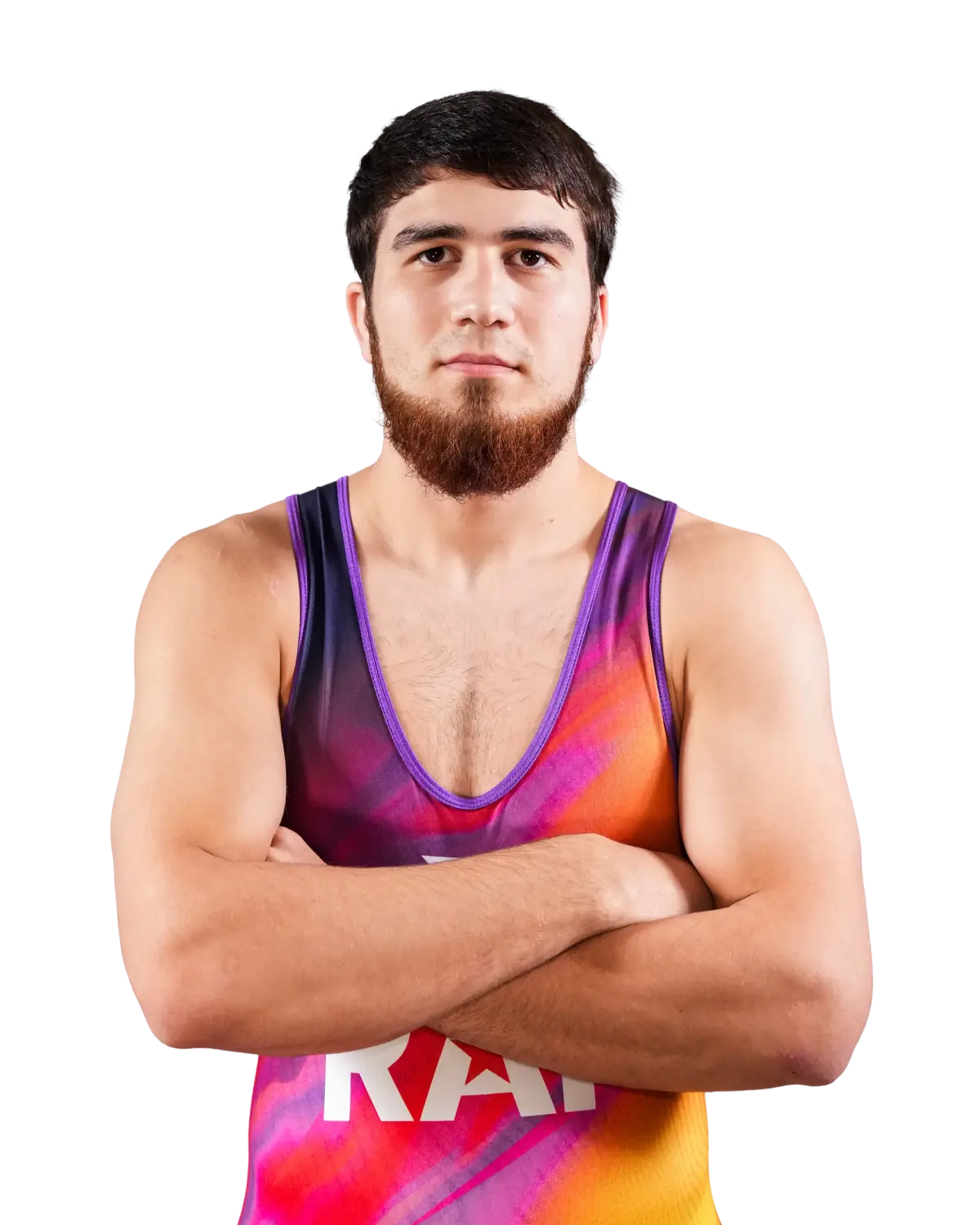 Upper-body portrait of Akhmed Tazhudinov, RAF athlete.