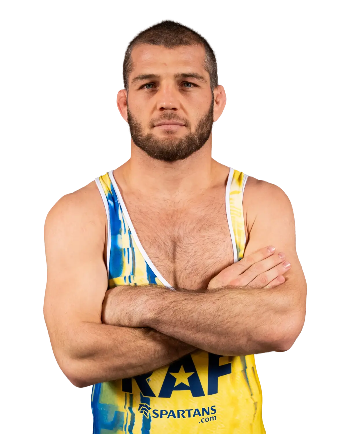 Upper-body portrait of Magomed Ramazanov, RAF athlete.