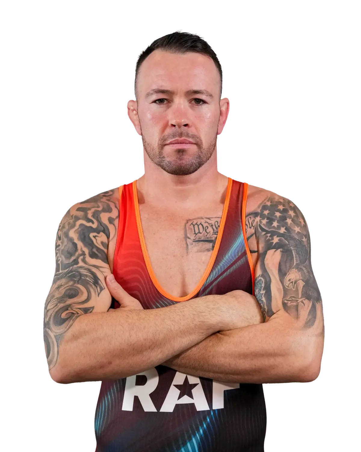 Upper-body portrait of Colby Covington, RAF athlete.