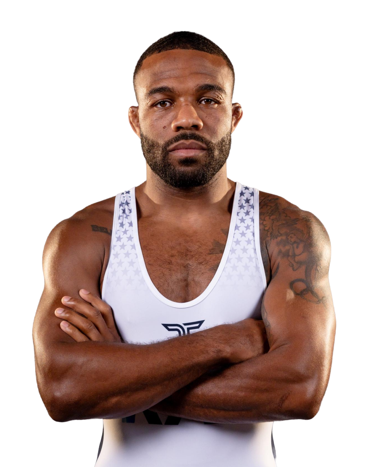 Upper-body portrait of Jordan Burroughs, RAF athlete.