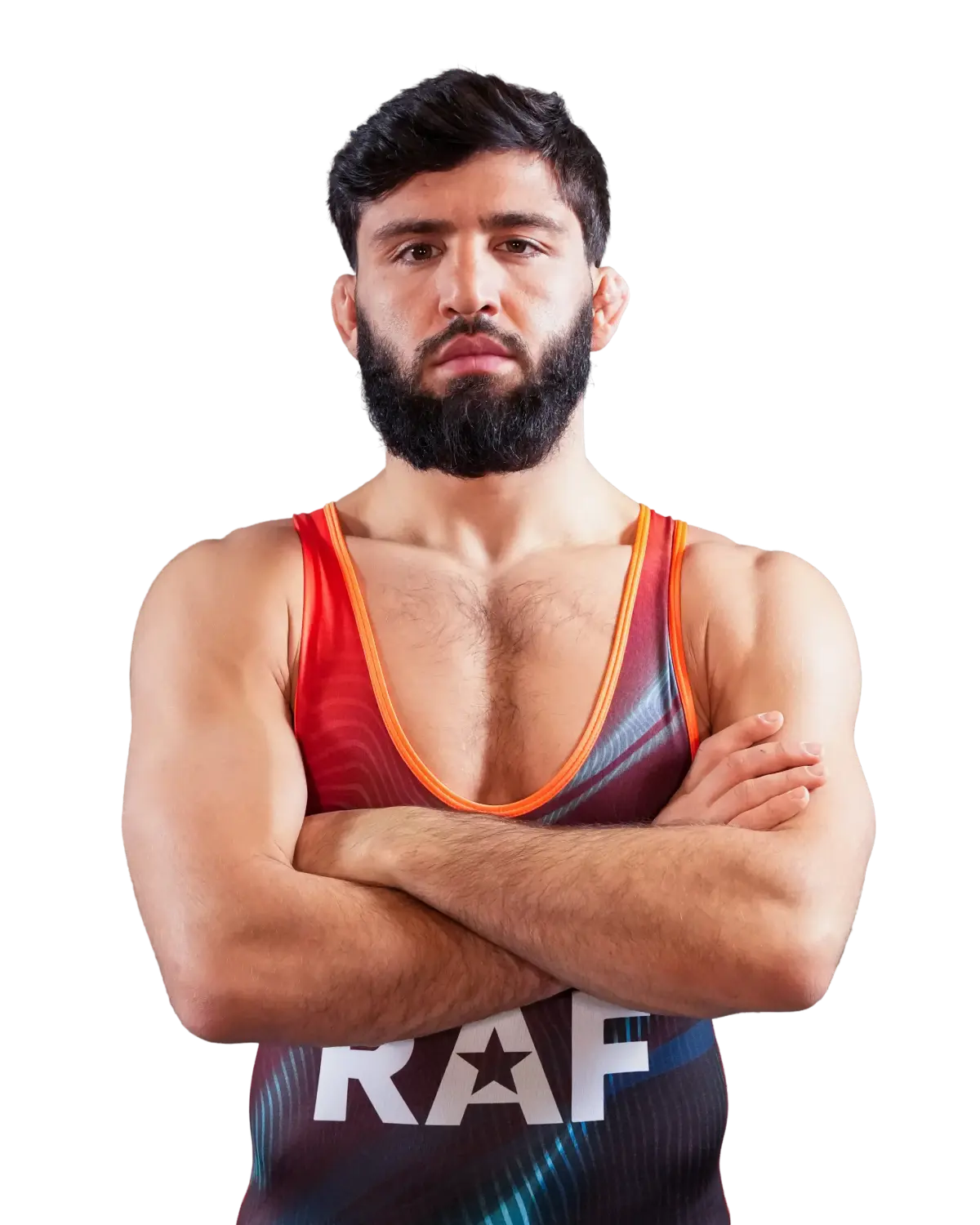 Upper-body portrait of Arman Tsarukyan, RAF athlete.
