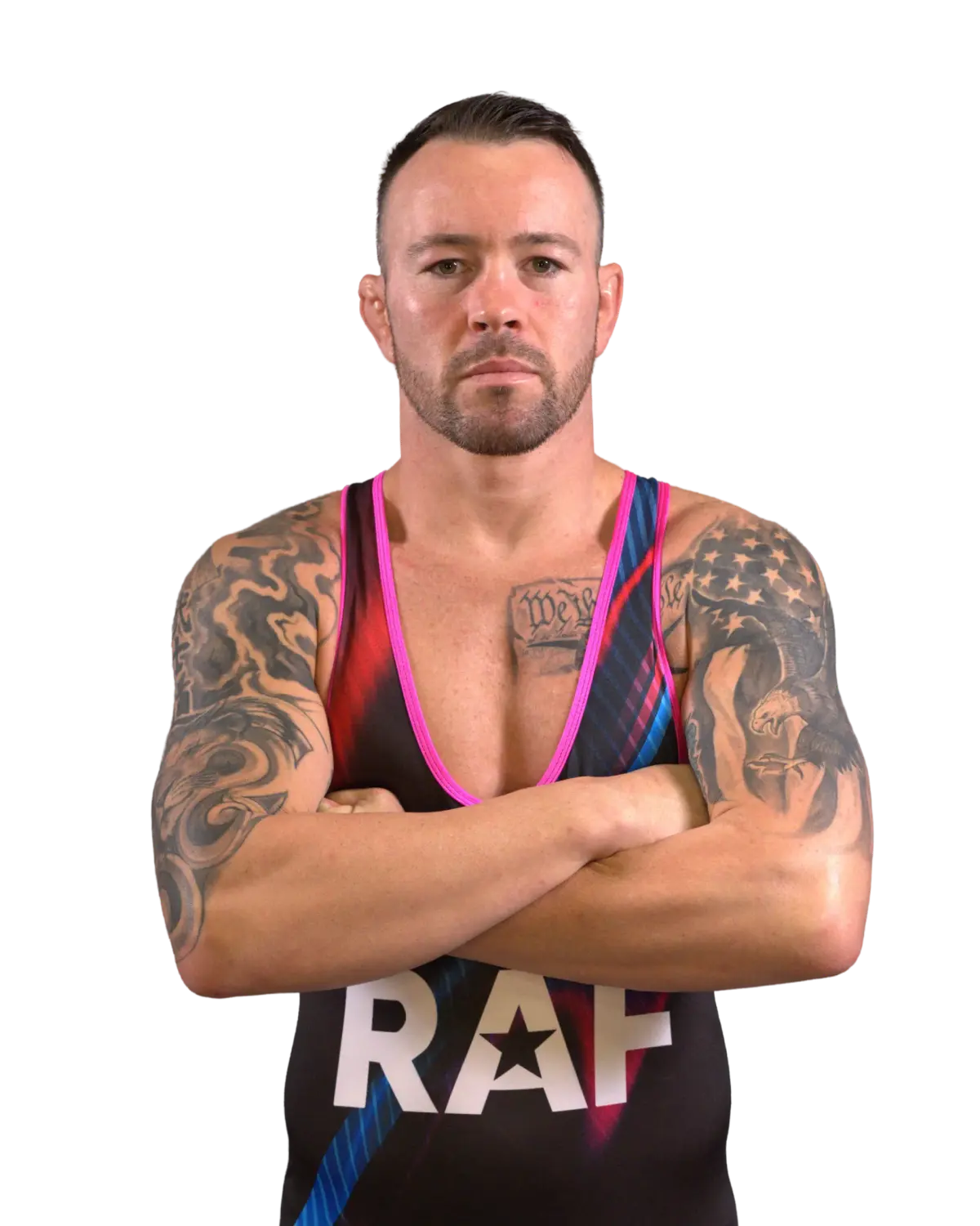 Upper-body portrait of Colby Covington, RAF athlete.