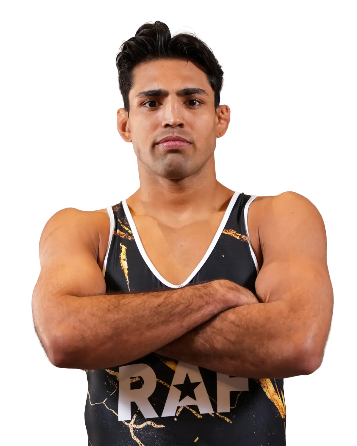 Upper-body portrait of Zahid Valencia, RAF athlete.