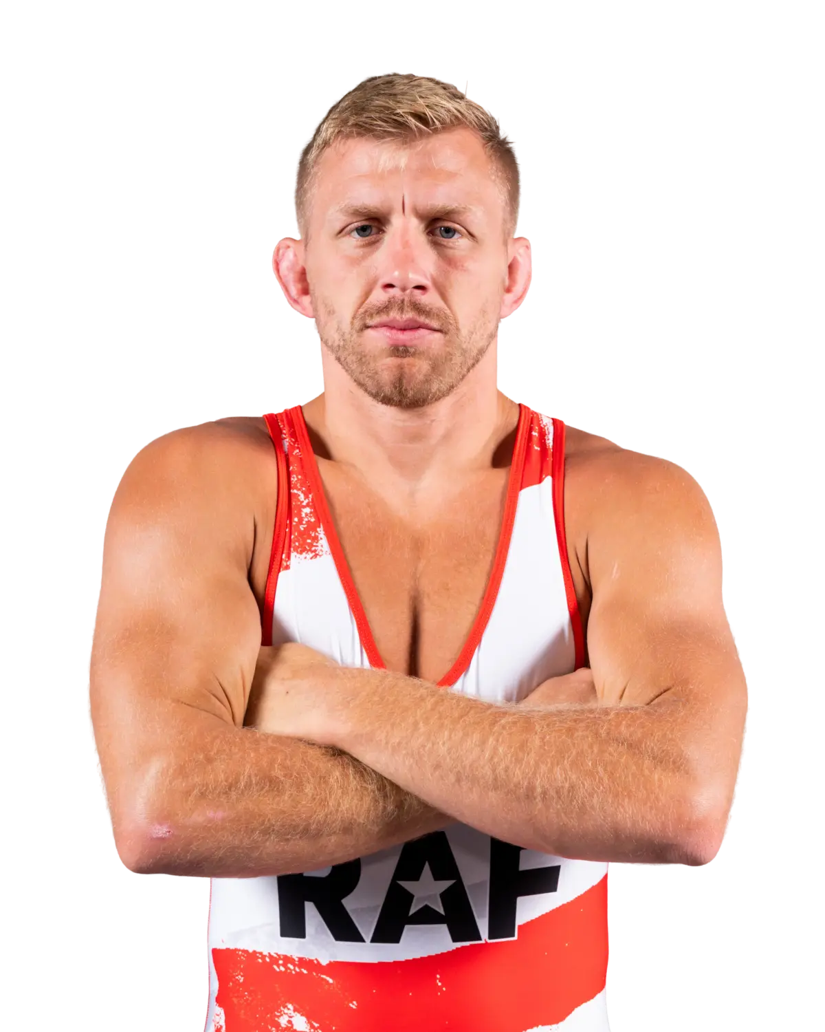 Upper-body portrait of Kyle Dake, RAF athlete.