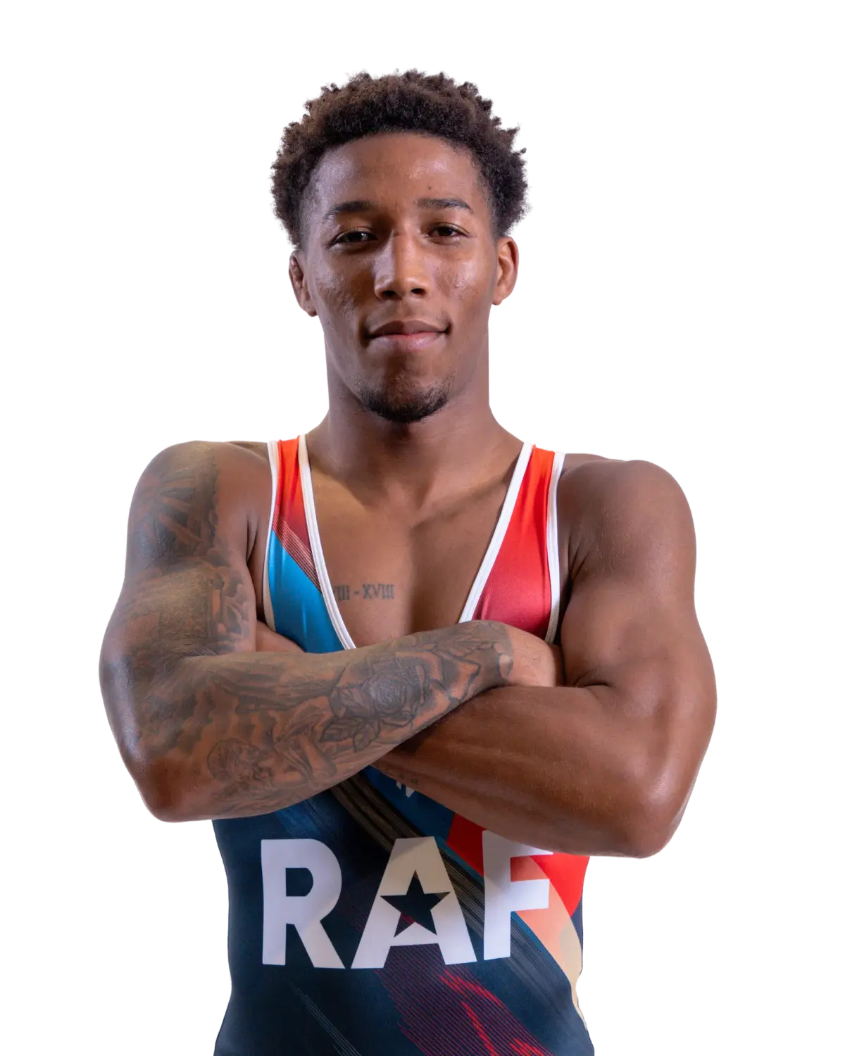 Upper-body portrait of David Carr, RAF athlete.