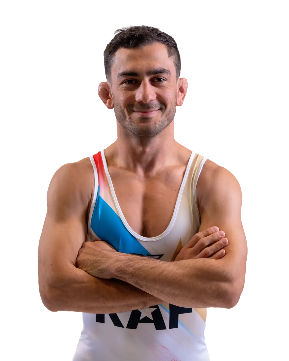 Upper-body portrait of Tajmuraz Salkazanov, RAF athlete.