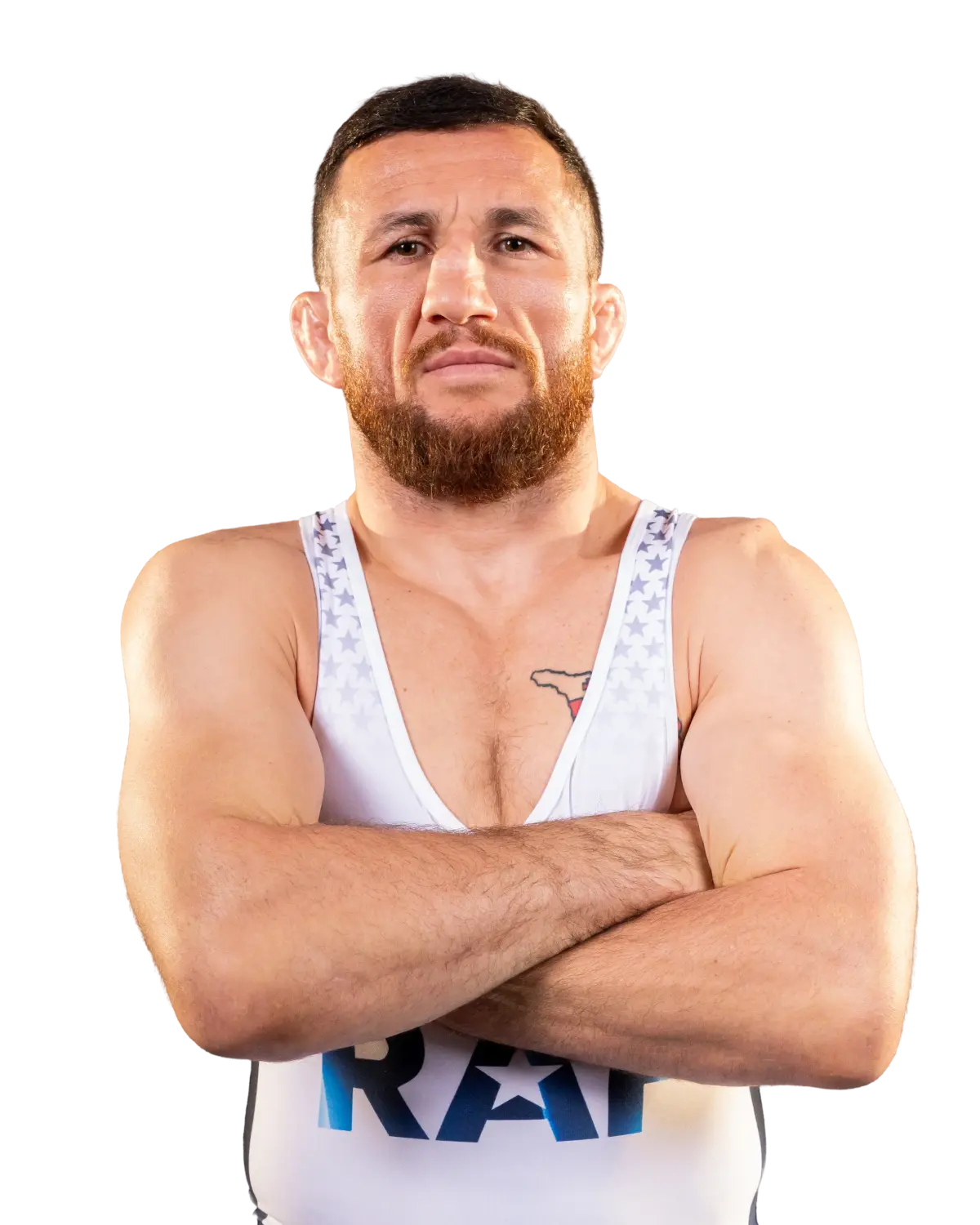 Upper-body portrait of Merab Dvalishvili, RAF athlete.