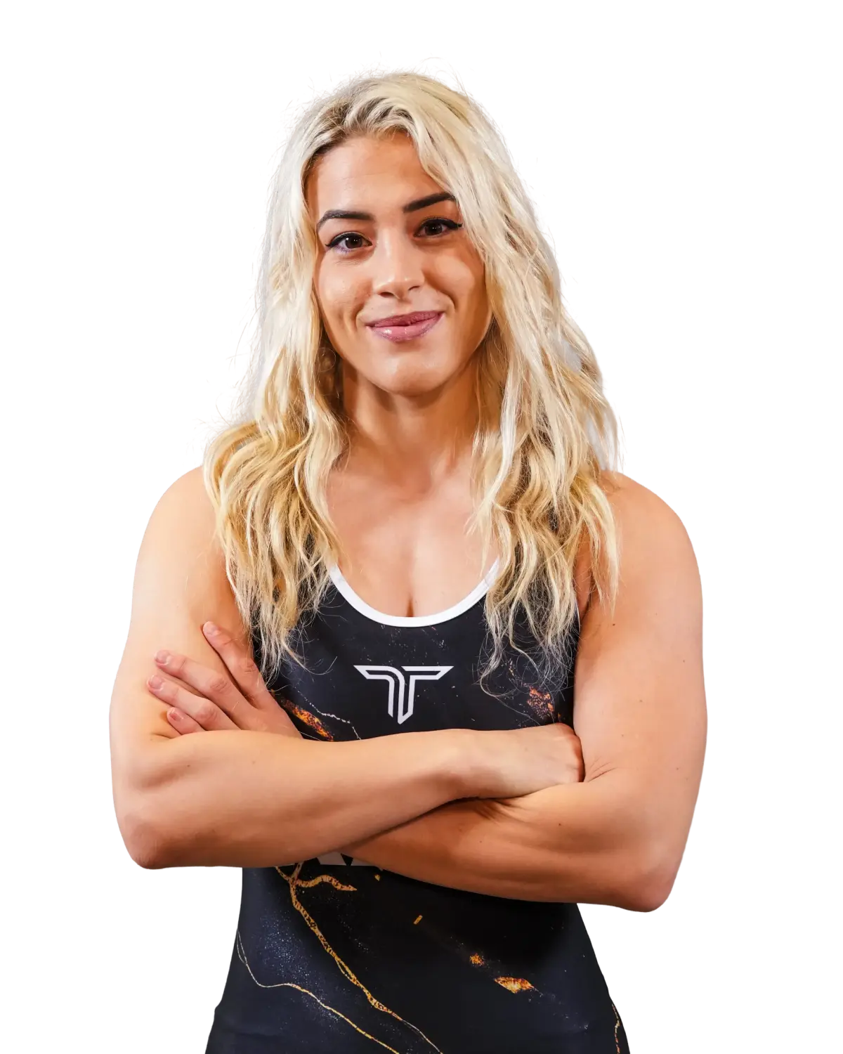 Upper-body portrait of Helen Maroulis, RAF athlete.